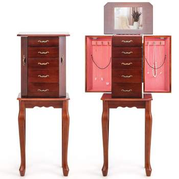 Costway Jewelry Cabinet Storage Chest Stand Organizer Wood Box for Home Walnut