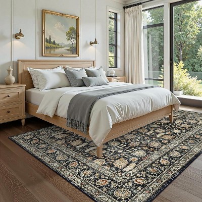 TackView Vintage Floral Area Rug, Machine Washable Boho, Soft Low-Pile Carpet, Non Slip Floral Rug, Ultra-Thin Traditional Carpet