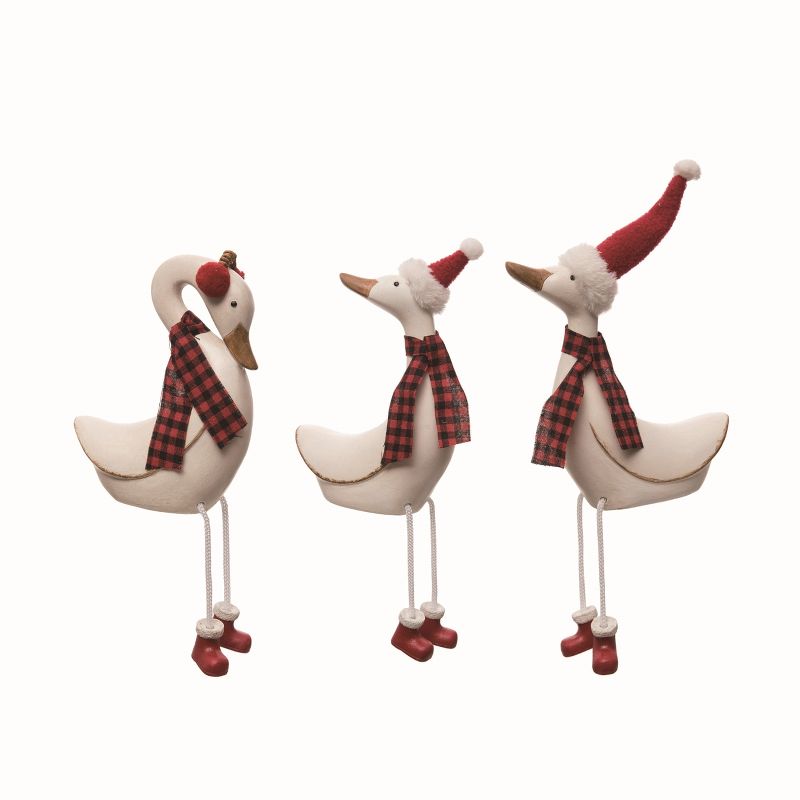 Transpac Resin White Christmas Duck Shelf Sitter Set of 3, 1 of 2