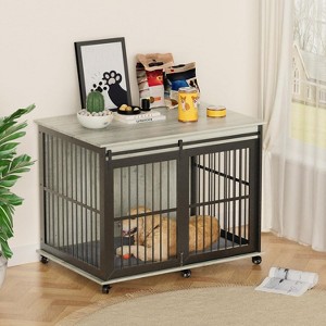Dog cage, furniture style dog cage with sliding iron doors, modern decorated pet house dog cage with soft cushions - 1 of 4