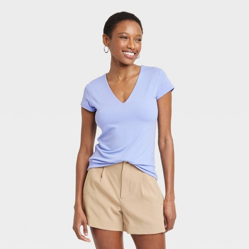 Women's Slim Fit Short Sleeve Ribbed T-shirt - A New Day™ Light