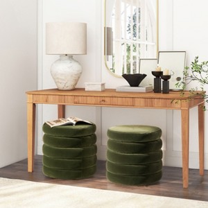 Airsurfer 19" Oversized Round Storage Ottoman, Burnt Orange/Olive Green Performance Velvet - 1 of 4