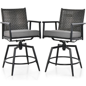 Tangkula Patio Swivel Bar Stools Set of 2 Outdoor Counter Height Bar Chairs w/ PE Rattan Back - 1 of 4