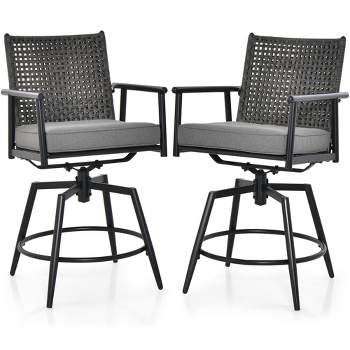 Tangkula Patio Swivel Bar Stools Set of 2 Outdoor Counter Height Bar Chairs w/ PE Rattan Back