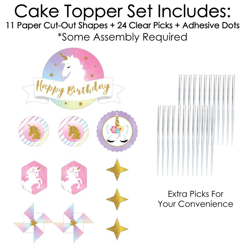Big Dot of Happiness Rainbow Unicorn - Magical Unicorn Birthday Party Cake Decorating Kit - Happy Birthday Cake Topper Set - 11 Pieces, 3 of 7