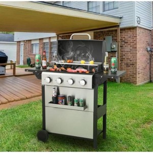 SEVOBAL Outdoor Grills, Griddles and Smokers 4 Burner Propane Gas Grill, BTU Outdoor BBQ with Foldable Side Tables, Black, 25.6"*17.7"*14.6" - 1 of 4