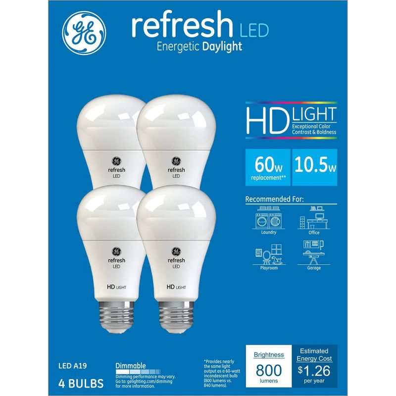 GE 4pk 10W 60W Equivalent Refresh LED HD Light Bulbs, 1 of 9