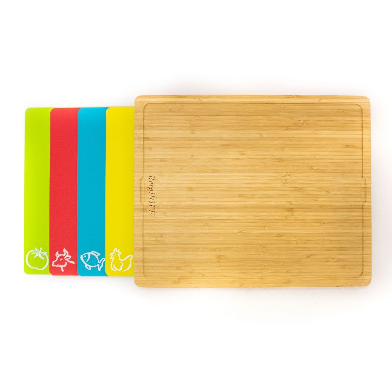BergHOFF Bamboo Cutting Board Set with 4Pc Multi-colored Flexible Cutting Board, 16.5x 13.4x 1.5", 1 of 4