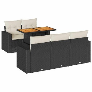 vidaXL Patio Sofa Set with Cushions Balcony Outdoor Seating 6 Piece Poly Rattan - Black and Cream - 1 of 4