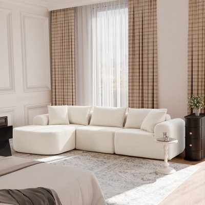 MAYEERTY 104 in Plush Fleece Convertible Sofa, Compressed Zero-Assembly Modular Beige Living Room Sofa