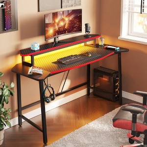 Bestier 63” Gaming Desk with LED Light & Monitor Stand, Computer Desk with Cup Holder & Headset Hook, Modern Gamer Workstation for Home Office, Black - 1 of 4
