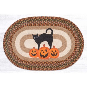 Earth Rugs Pumpkin & Cat Oval Patch Rug – Hand-Braided Jute 20x30 Fall Harvest Halloween Accent Mat - 1 of 3