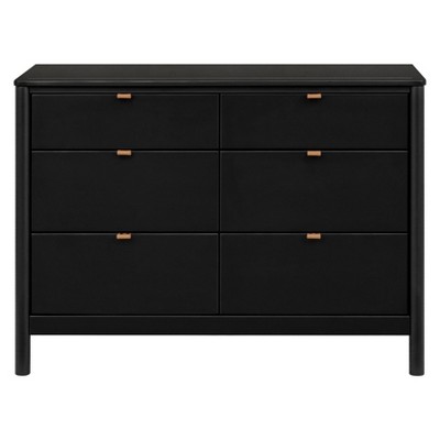 Black Pinewood 6-Drawer Dresser with Vegan Leather Pulls