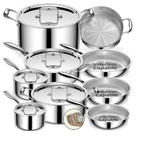 Itopfox Professional 5-Layer Stainless Steel Cookware Set, 14-Piece Induction Compatible Pots and Pans, Oven Safe, PFOA, PTFE & PFOS Free - 1 of 4