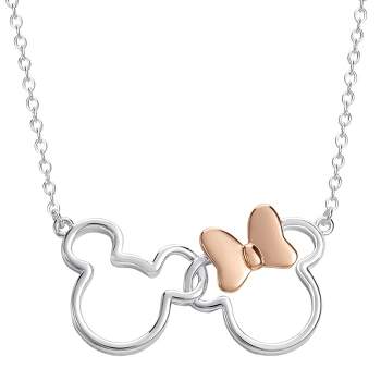 Disney Women's Mickey and Minnie Mouse Silver Plated Pendant Necklace, 18"