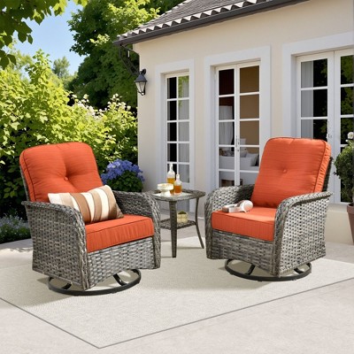 XIZZI Patio Furniture Sets Designed for Outdoor Relaxation, Comfy 3.5-Inch Cushions & 360° Swivel Action for Extra Comfort, 3 Pcs/Set, Orange