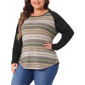 Agnes Orinda Women's Plus Size Floral Animal Print Stripe Raglan Long Sleeve Blouses - 1 of 4