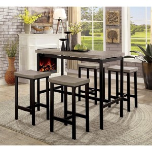 Royal Hampton 5 Piece Wooden Counter Height Table Set In Natural Brown And Black - 1 of 1