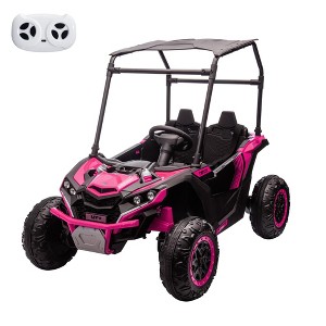 Jojoka 24V Ride On UTV for Kids, 2 Seater Electric 4WD Truck w/ Sun Shade & Remote Control,Led Lights,4 Shock Absorbersm,Music - 1 of 4