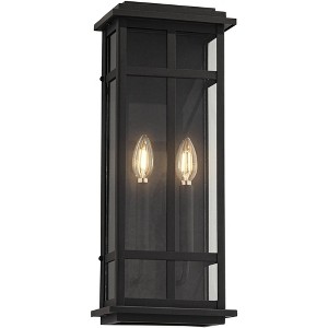 Possini Euro Design Metrix 20" High Farmhouse Rustic Rectangular Outdoor Wall Light Fixture Mount Porch House Exterior 2-Light Black Clear Glass Shade - 1 of 4