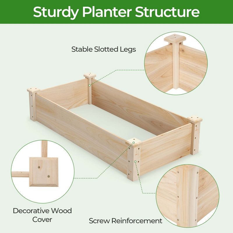 Costway Raised Garden Bed Fir Wood Wooden Square Wood Planter Box for Flower Outdoor, 5 of 11