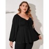 Plus Size Smocked Peplum Tops Lantern Sleeve Babydoll Blouses - 4 of 4