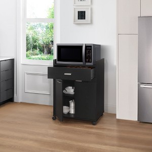 Kings Brand Furniture Northbury 2-Door Microwave Accent Kitchen Cabinet Rolling Cart - 1 of 4