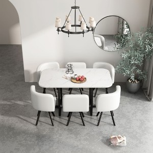 NicBex 7 Pieces Dining Table Set for 4-6,Modern 59 Inch Kitchen Table and 6 PU Leather Chairs,Dining Room Table with Metal Base - 1 of 4