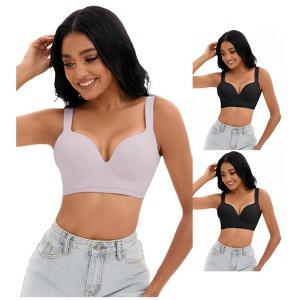 INSPIRE CHIC 3 Pcs Women's Wirefree U Back Adjustable Straps Comfort Push Up Bras - 1 of 4