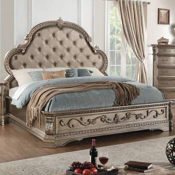 90" Queen Bed Northville Bed PU & Antique Silver - Acme Furniture