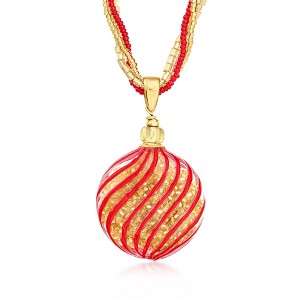 Ross-Simons Italian Red and Gold Murano Glass Bead Christmas Ornament Necklace With 18kt Gold Over Sterling Size 18 - 1 of 4