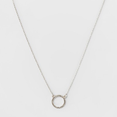 Pave Open Circle Short Pendant Necklace - A New Day™ Silver