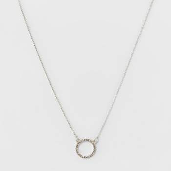 Pave Open Circle Short Pendant Necklace - A New Day™ Silver