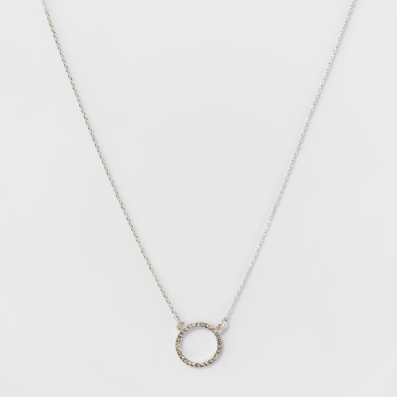 Pave Open Circle Short Pendant Necklace - A New Day&#8482; Silver, 1 of 4
