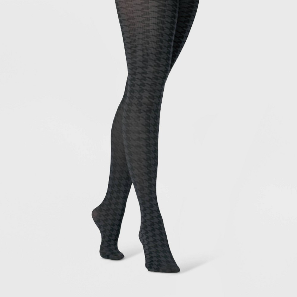 Women's Houndstooth Tights - A New Day Charcoal Gray S/M