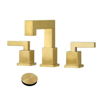 Cobbe Brushed Gold 3-Hole Low-Arch 8 Inch Widespread Bathroom Faucet, Vanity Sink Faucet with Metal Pop Up Drain Assembly and Water Supply Lines