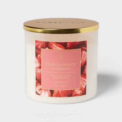 3-Wick Glass Jar Candle with Lid Fresh Strawberry and Hibiscus 19oz - Threshold™