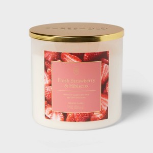 3-Wick Glass Jar Candle with Lid Fresh Strawberry and Hibiscus 19oz - Threshold™ - 1 of 3