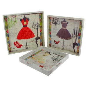 Northlight Set of 3 Vintage-Style Fashion and Dresses Square Wooden Serving Trays - White/Brown - 1 of 4