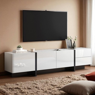 Contemporary 74.8" TV Stand for TVs up to 80", Modern High Gloss Media Console with 3 Cabinets & 2 Drawers for Living Room