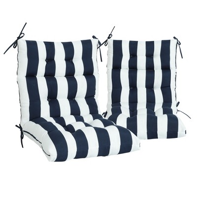 FURNIinspire Outdoor Seat Cushions Patio Chair Cushions Replacements, 2 Pcs Set High Back Seat Cushions, Blue Stripes, Multicolored, 45"*22"*4"