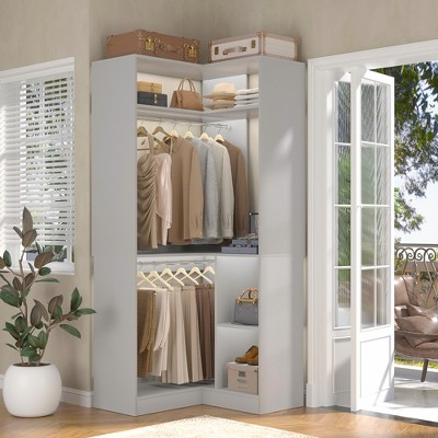 Aheaplus Freestanding Corner Closet Organizer, Closet System with Hanging Rods and Storage Shelves