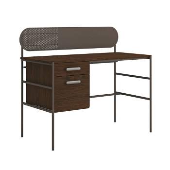 Radial Single Computer Desk Umber Wood - Sauder: Modern Home Office, File Drawer, Metal Frame & Laminate Surface