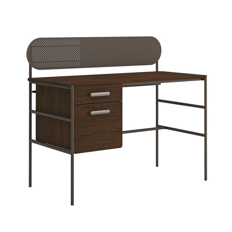 Radial Single Computer Desk Umber Wood - Sauder: Modern Home Office, File Drawer, Metal Frame & Laminate Surface, 1 of 8