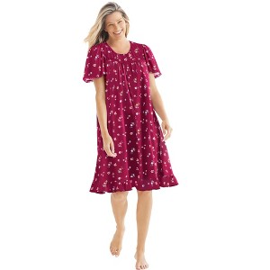 Dreams & Co. Plus Size Short Floral Print Cotton Gown - 1 of 4