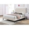 DOMETOUR Velvet Tufted Nailhead Platform Bed, Queen - Beige - 3 of 4