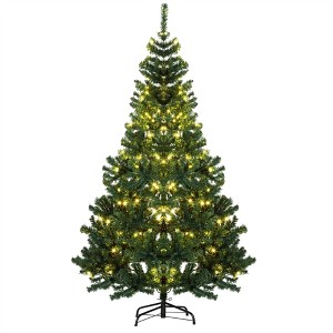 NAYSAYE 6ft Pre-Lit Artificial Pencil Christmas Tree, Full Xmas Tree with 1000 PVC Branch Tips, for Indoor Holiday Home Office Decor, Green - 1 of 4