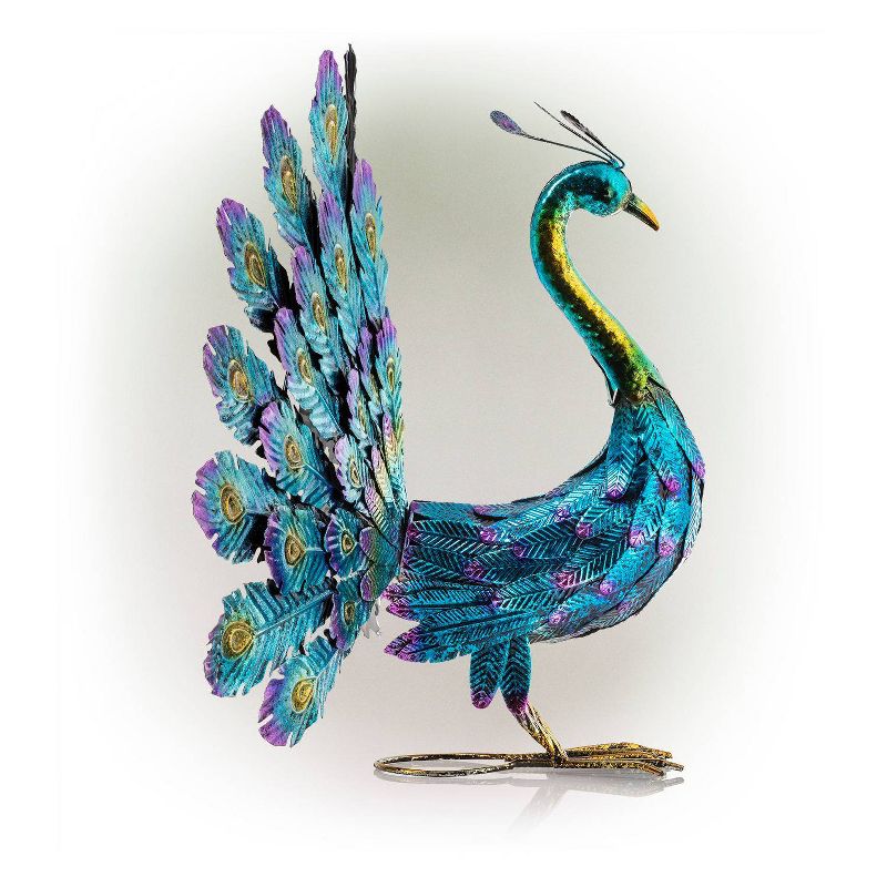 22&#34; Metal Feather Spread Peacock Outdoor Decor Statue - Alpine Corporation, 6 of 8
