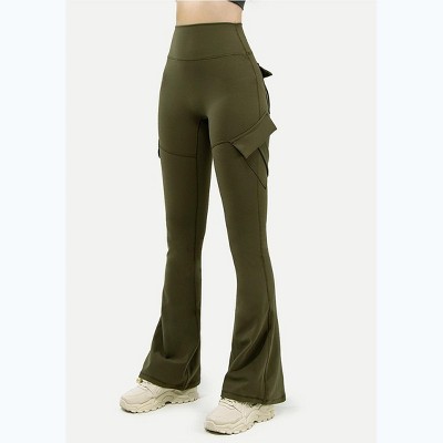 DOMETOUR Women's High Waisted Cargo Joggers Flare Leggings Womens Cargo Pants with Pockets