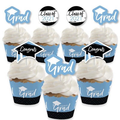 Big Dot of Happiness Light Blue Grad - Best is Yet to Come - Cupcake Decoration - 2021 Grad Party Cupcake Wrappers and Treat Picks Kit - Set of 24